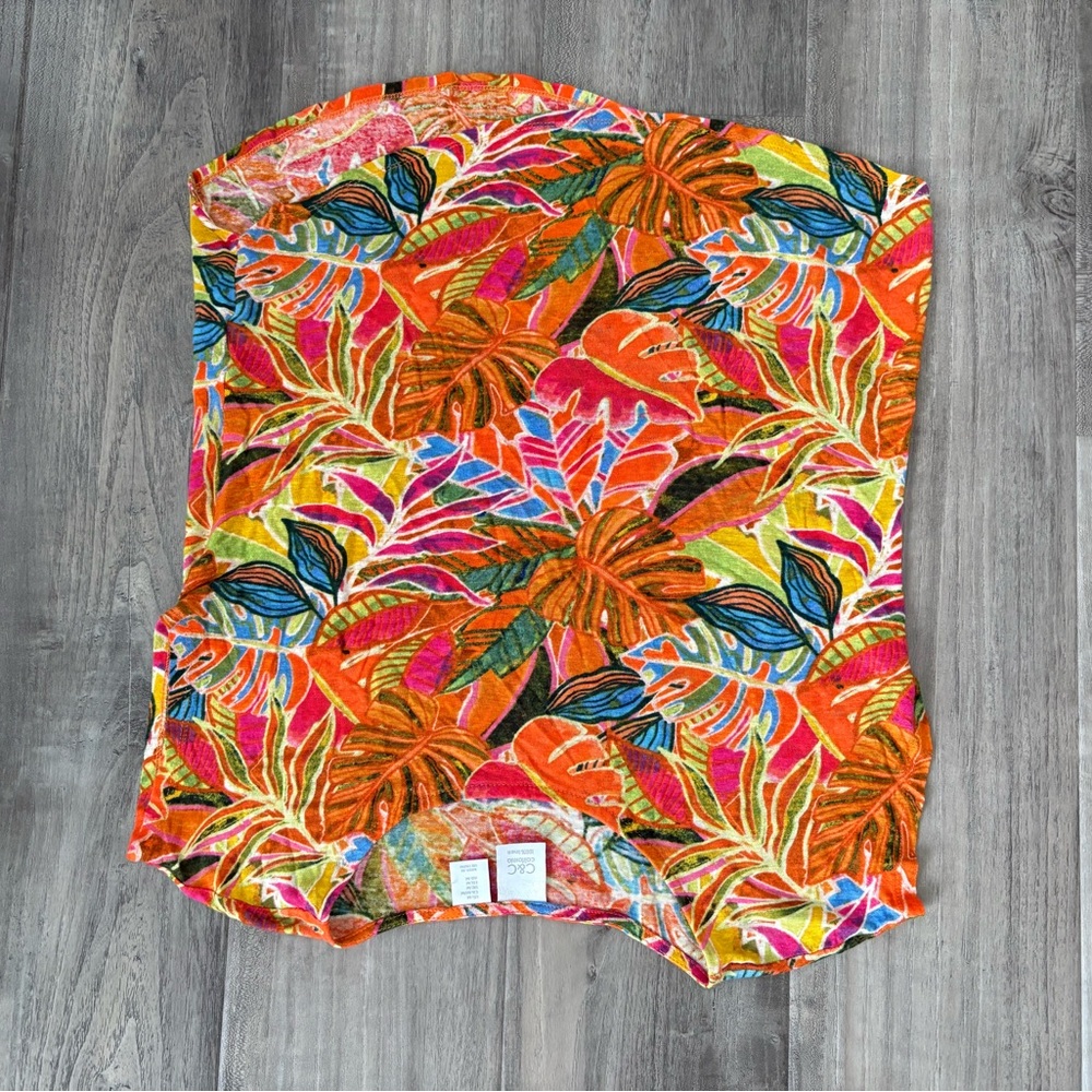 C&C California 100% Linen Tropical Print Boxy Top Size M - Picture 6 of 6